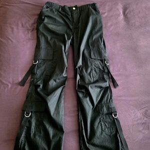 Justify Black Wide Leg Cargo Jumpsuit Pants with D-Ring Straps